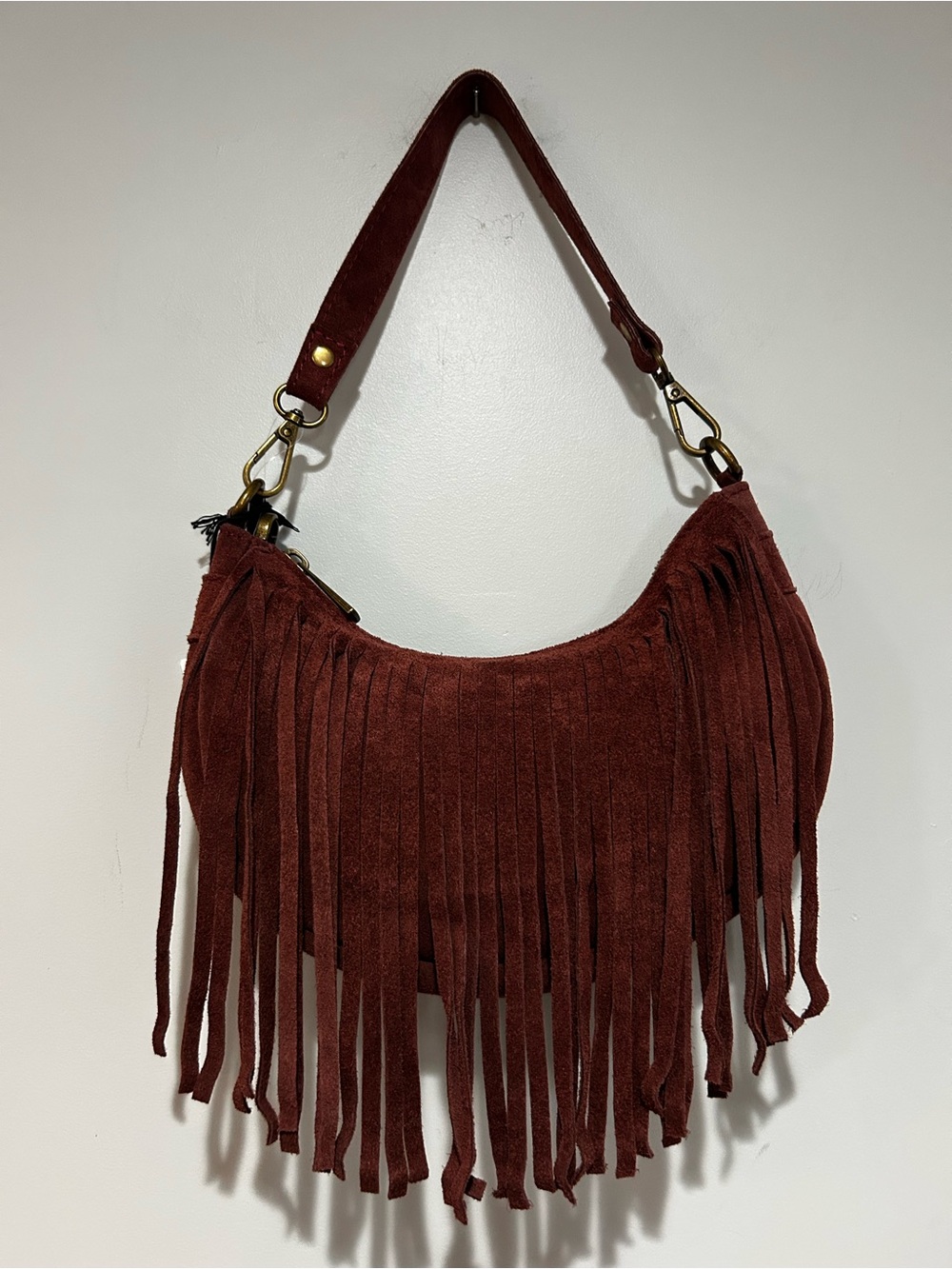 Marlon Fringed Genuine Suede Shoulder Bag - Rust